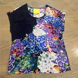 Anthropologie Maeve Tokonoma floral printed 100% silk blouse size 6 cap sleeves